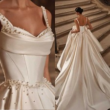 Elegant Wedding Dresses Spaghetti Straps Bride Gowns A Line Satin Sleeveless
