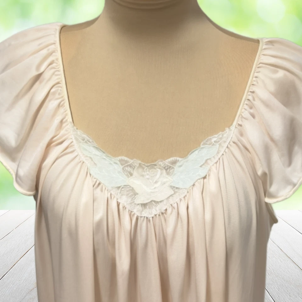Camisón vintage Miss Elaine para mujer grande con encaje melocotón hecho en nailon EE. UU. AÑOS 70 Foto 3 de 4