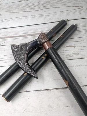 Wooden Walking Stick Walking Cane  For Men & Women Brass Axe Handle