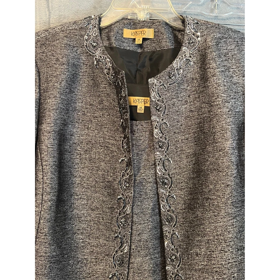 Kasper Skirt Suit Set Embellished Metallic Party Career Jacket Size 14 - Image 2 of 4