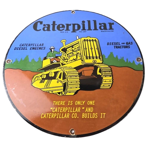 Vintage Caterpillar Sign - Automobilia Tractors Service Gas Pump Porcelain Sign