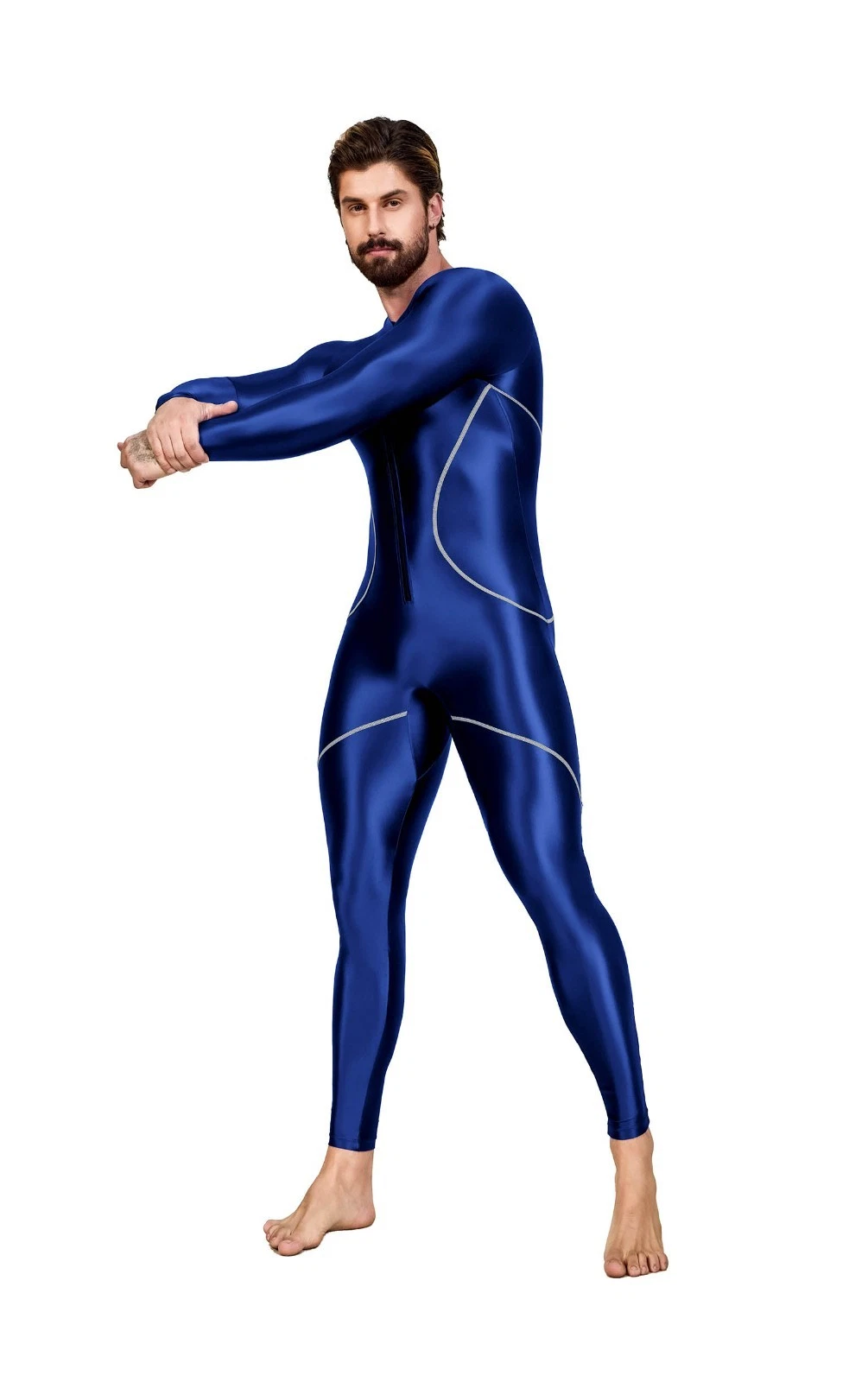 AMORESY Men's Shiny Glossy Swimsuit Jupsuits Fitness Sportswear Tights Overalls - Picture 13 of 30