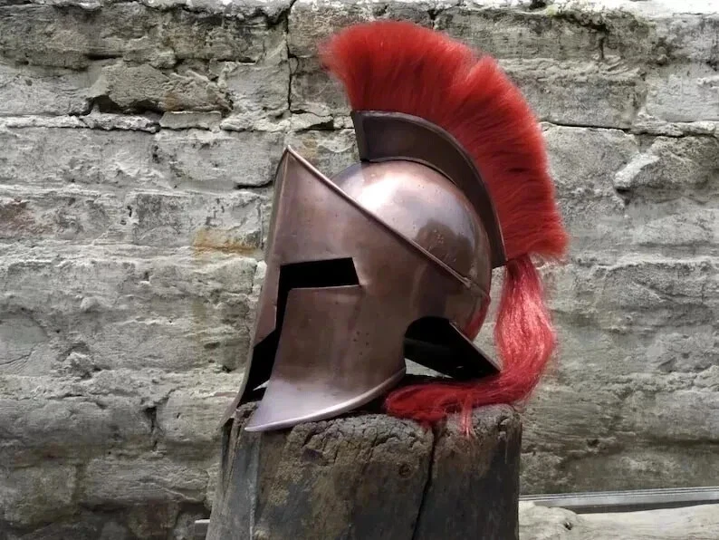 Casco Espartano Griego con Pluma Roja 300 Película Rey Leónidas Armadura Regalo de Navidad Foto 2 de 4