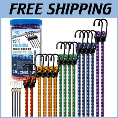 Color-Coded 20 Pcs Heavy Duty Bungee Cords with Hooks   Versatile Cargo Straps