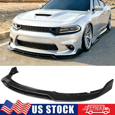 Fits 15-23 Dodge Charger SRT V2 Style Front Bumper Lip Splitter Gloss Black ABS