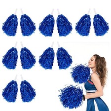 RAINFLOW Cheerleading Pom Poms - 12 Pack Metallic Blue Pompoms with Handle