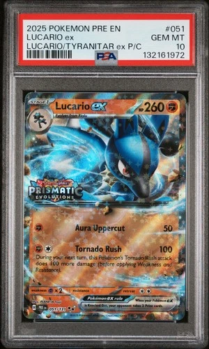 2025 POKEMON PRE EN-PRISMATIC EVOLUTIONS #051 LUCARIO EX PSA 10