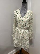 EUC Banana Republic Sz:M Cream Pink Floral Long Sleeve Vneck Ruffle Sheath Dress