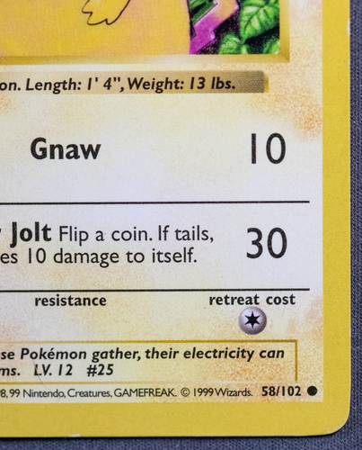 Moderately Played - Pokémon TCG 1999 Pikachu Base Set Shadowless Yellow Cheeks - Picture 5 of 12