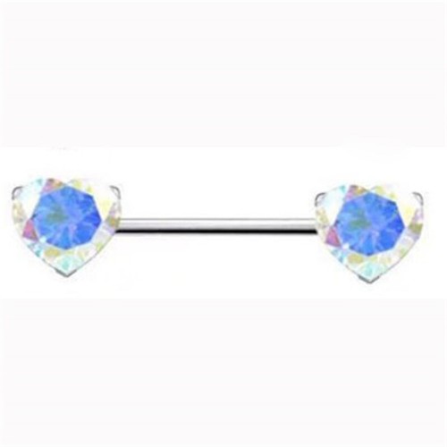 Nipple Bar Nipple Ring Round Prong Crystal Gem Heart Barbell Set Surgical steel - Picture 15 of 21