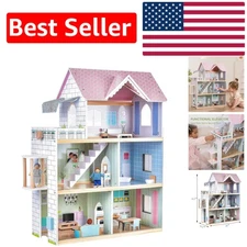 Stunning Large Pink Dollhouse with Elevator, Doorbell & 15 Modern Furnishings