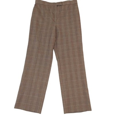 Sag Harbor Stretch Women Plaid Trousers Pants Size 14 Tan Brown Blue