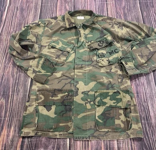VTG 60’s USMC Vietnam Military Poplin Camo Jungle Fatigue Jacket Slant Pocket S