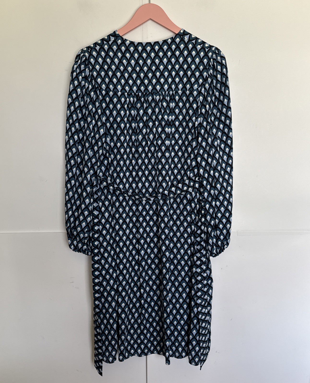 Weekend Max Mara Mini Dress Green Aceti Geometric balloon Sleeve Size8 Pre-Owned