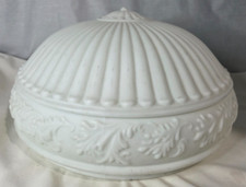 Lg Antique Victorian White Milk Glass Shade Ribbed/Floral 14'' Round Globe Shade