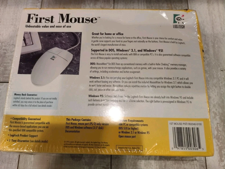 Vintage Logitech First Mouse PS/2 Wired Model #2046 For IBM Compatibles New Seal - Image 2 of 2