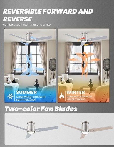 CJOY 52'' Flush Mount Ceiling Fan with Lights, Brushed Nickel Ceiling Fans with - Picture 5 of 9