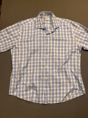 Peter Millar Crown Ease Shirt Mens XL Plaid Short Sleeve Button-Down Cotton Mens