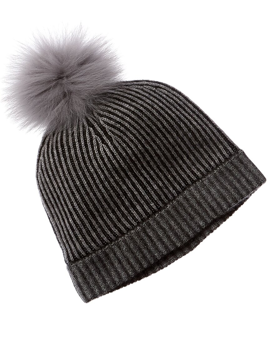 Кашемировая шапка с помпоном Forte Cashmere Colorblocked Женская серая