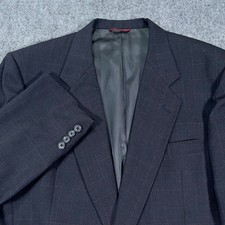 Hart Schaffner Marx Plaid Blazer Jacket Mens 44R Wool Union USA Made Navy Check