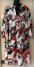 NWOT Womens XL Floral Babydoll Dress White Red Botanical Print Long Sleeve Boho