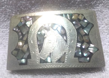 Horse Head In Horseshoe Handcrafted Embedded Belt buckle Great Vintage Signed