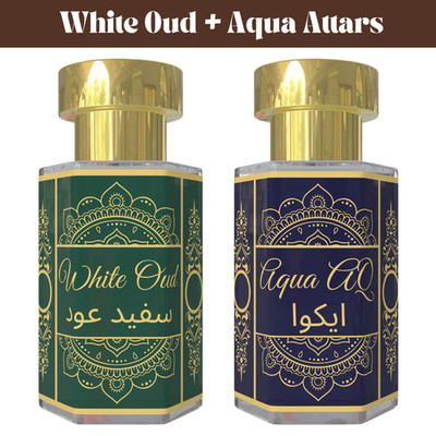 White Oud & Aqua Attar Combo | Alcohol-Free Perfume Oil | Soft Woody & Fresh 6ml