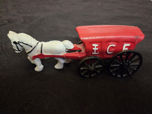 Vintage Cast Iron Horse Drawn Ice Wagon Toy, Horse Drawn Wagon, 17+ Years