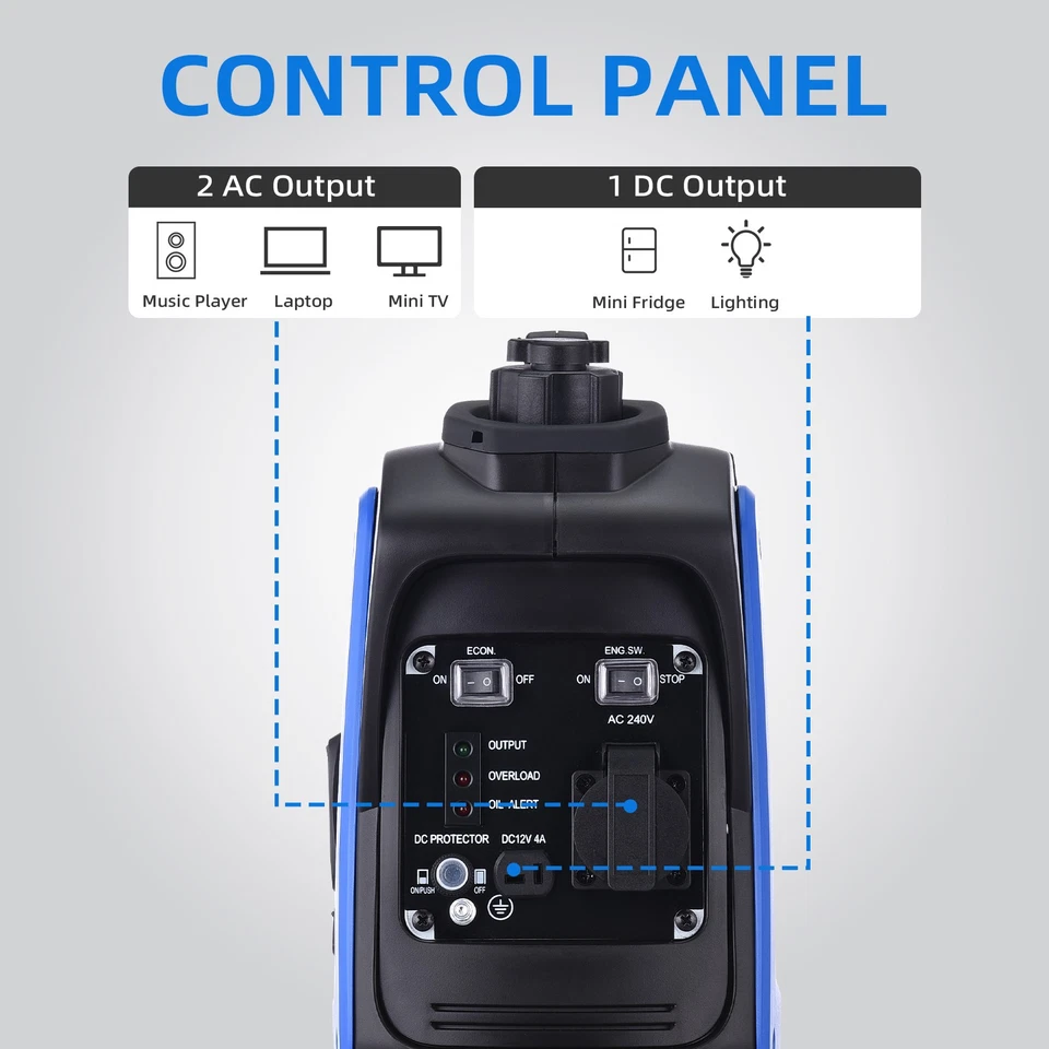 800W Portable Inverter Generator Petrol Powered Camping Home Emergency Backup AU - image 4 of 4