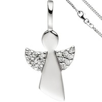 AnhäNger Engel Schutzengel 925 Sterling Silber Zirkonia Mit Kette 38 Cm