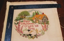 Finished Cross Stitch Embroidery Bless This House Completed Unframed