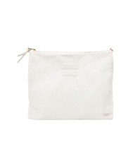 Miu Miu Umhängetasche Leder weiß mit geprägtem Logo 48031 151111038