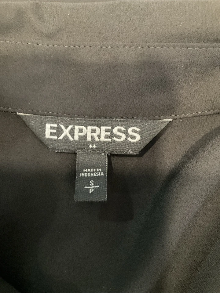 Express Women’s Black Size Small Semi Sheer Lace Up Roll Tab Long Sleeve Tunic - Image 3 of 4