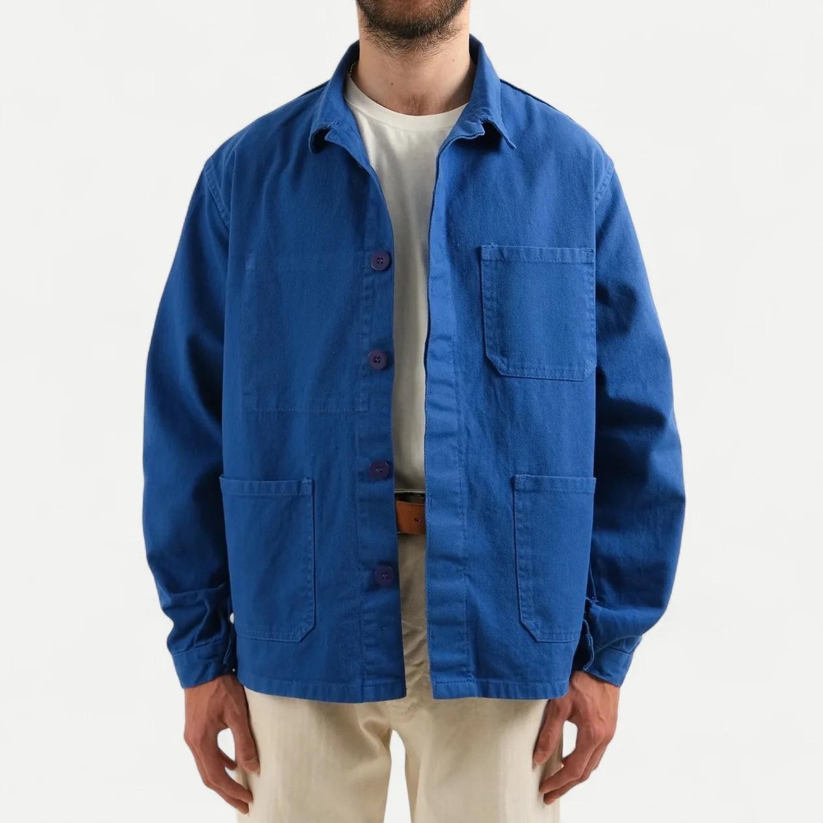 60s Style French Bugatti Blue Cotton Twill Canvas Chore Jacket