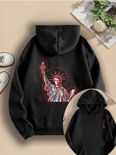 Women's Hooded Sweatshirt with Statue of Liberty  New York Skyline Back Print -