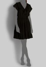 $145 Ralph Lauren Womens Black V-Neck Pullover Short Sleeves Satin Dress Size 14