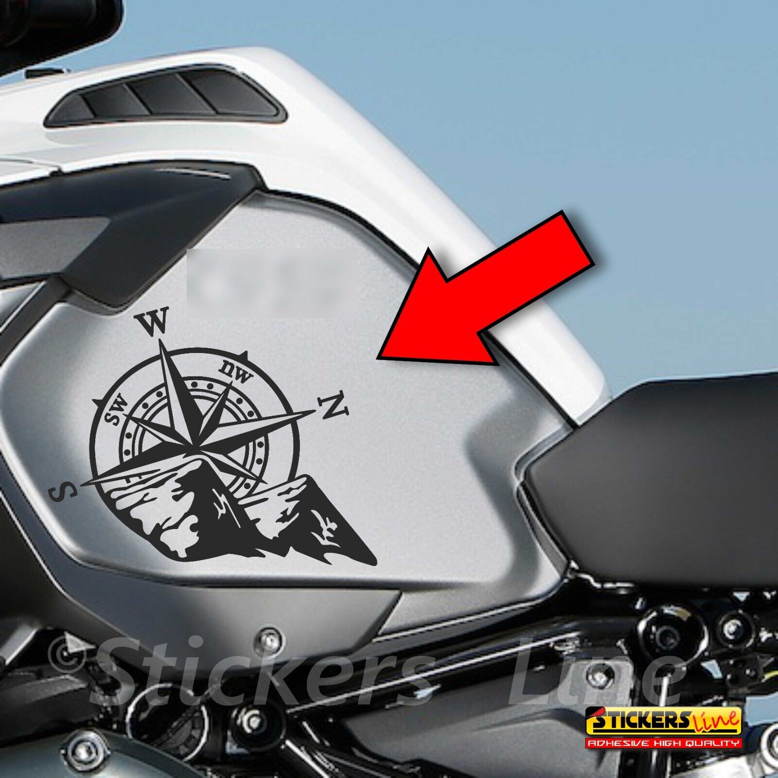 2 Adesivi montagna rosa dei venti bussola per valigie moto GS o altri modelli - Foto 2 di 3