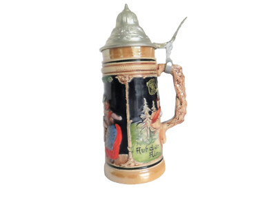 Vintage Golden Crown E&R Beer Stein Mug w/Lid #4 Western Germany