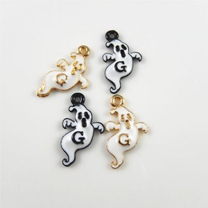 2 White Enamel Ghost Charms Silver Pendants Halloween Findings Jewelry Supplies