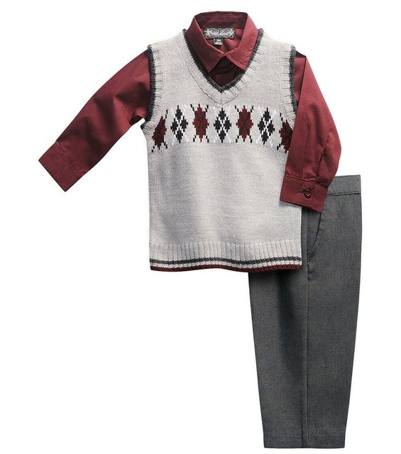 Boys burgundy dress shirt outfit 2T 3T 4T 5 NWT gray pants vest suit