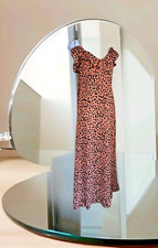 Forever 21 Maxi Dress M Animal Print Shoulder Tie Strap Ruffled Accents Back Zip
