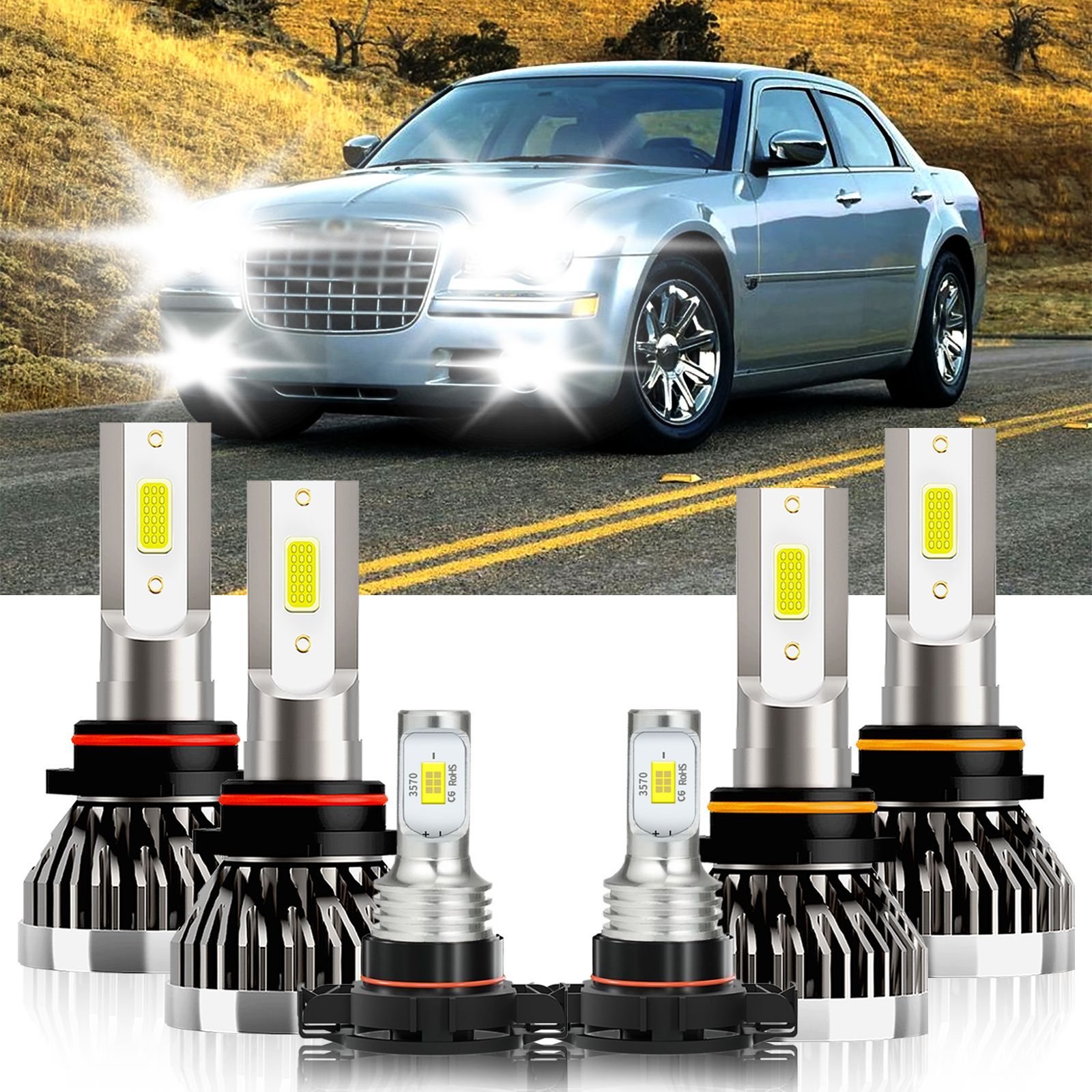 For Chrysler 300 2010-2010 Combo LED Headlight Hi Lo+Fog light Bulbs Kit 6000K
