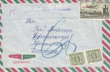 Egypt Cover sent from Palestine to Denmark, Taxed