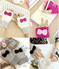 Fingerless Cute Bow Design Knitted Gloves