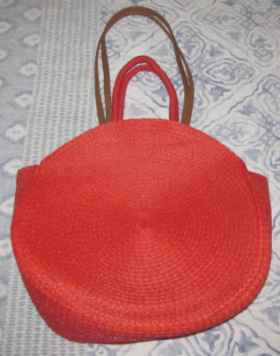 Time And Tru Bag Straw Wicker Ratan Beach Vacation Orange Brown New With  Tags