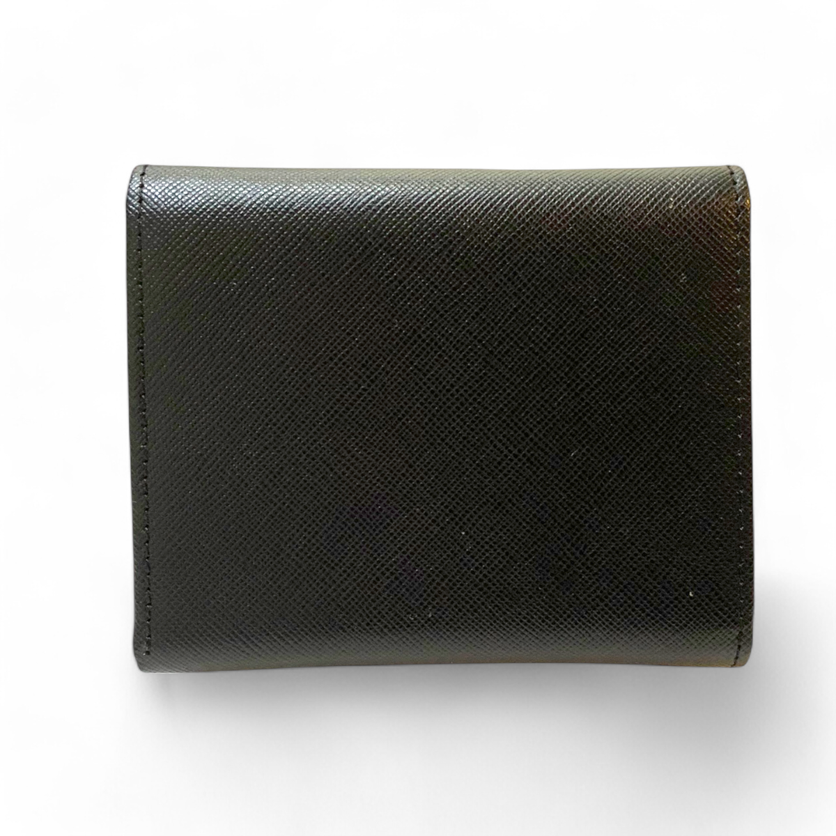 PRADA Saffiano Leather Short Tri-ford Wallet Flap Logo Black