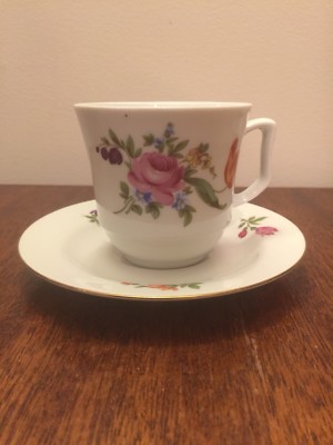 JL MENAU Graf Von Henneburg Porcelain Floral Cup and Saucer Set- German DR
