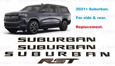 4PC Gloss Black Door & Rear RST Suburban Emblem Letters 2021+ Chevrolet Suburban
