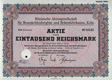 Rheinische AG für Braunkohlenbergbau + Brikettfabrik., Köln, 1941 (1.000 RM)