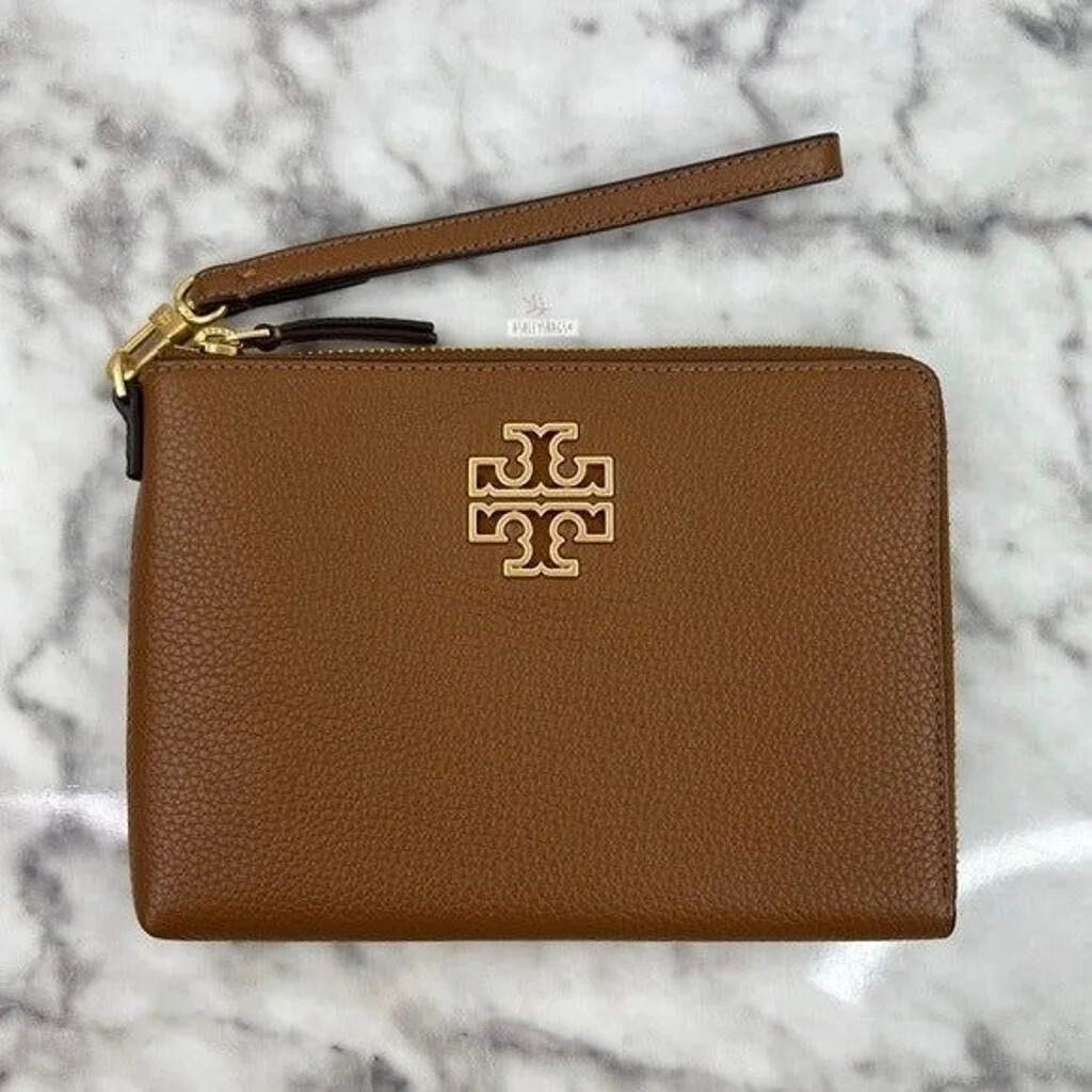 New Tory Burch Britten Large Zip Pouch Wristlet black 146372